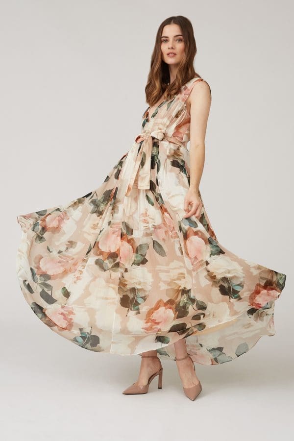 Pria Nude Floral Print Prom Maxi Dress - Image 2