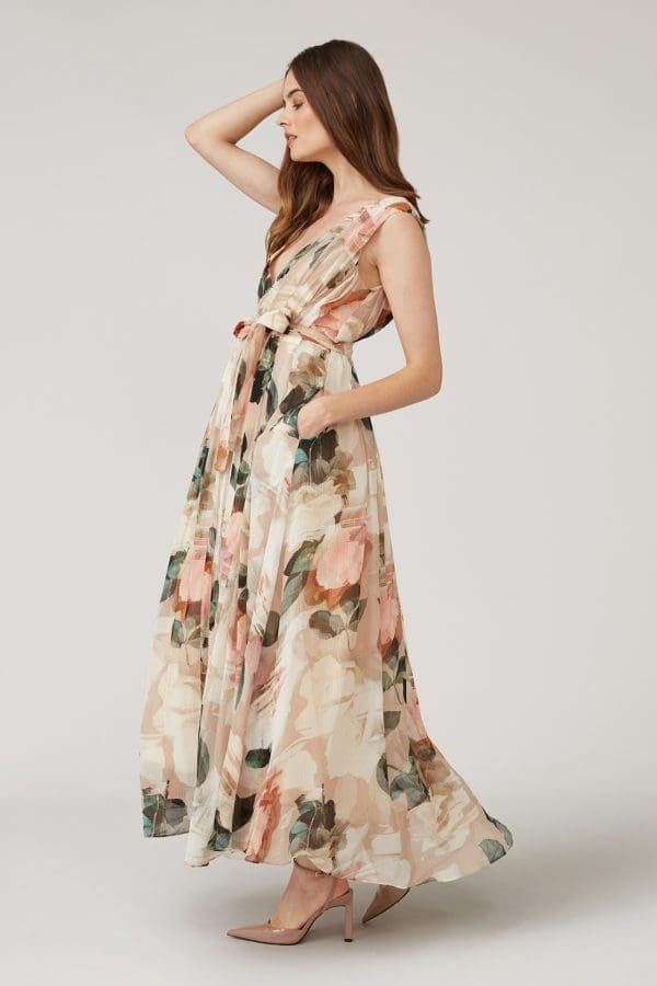 Pria Nude Floral Print Prom Maxi Dress - Image 3