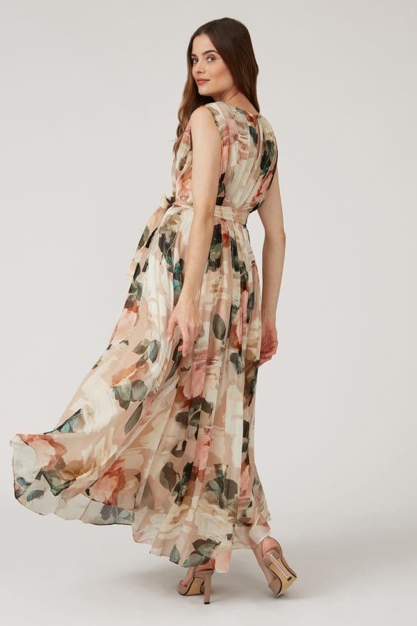 Pria Nude Floral Print Prom Maxi Dress - Image 4