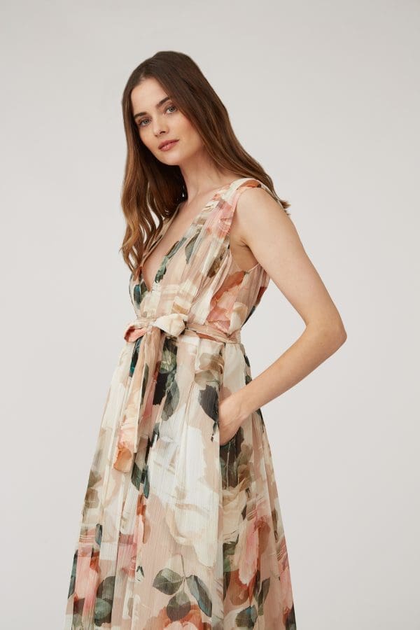 Pria Nude Floral Print Prom Short Dress