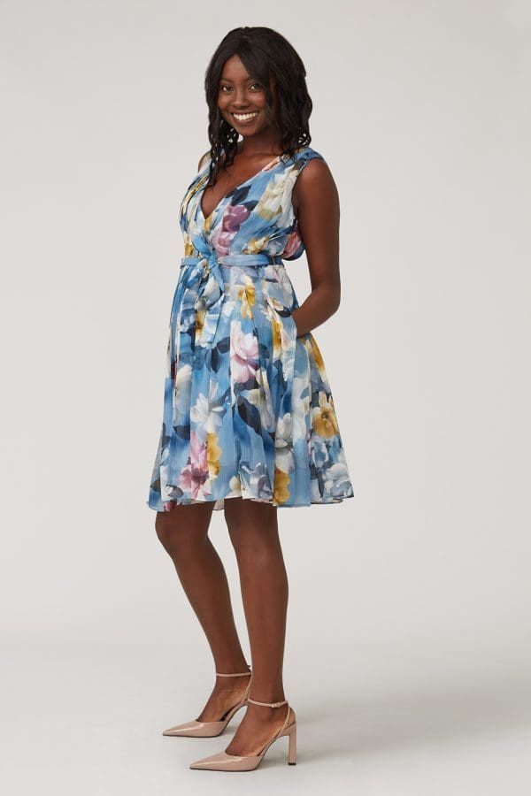 Pria Blue Floral Print Prom Short Dress - Image 2