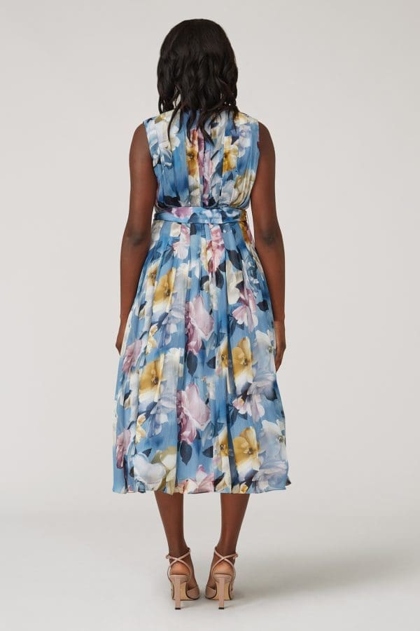 Pria Blue Floral Print Prom Midi Dress - Image 3