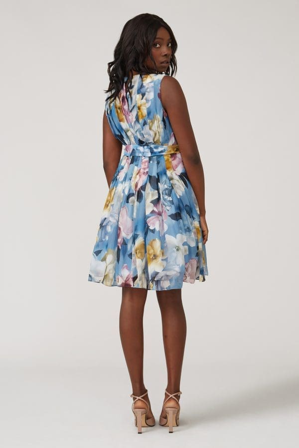Pria Blue Floral Print Prom Short Dress - Image 3