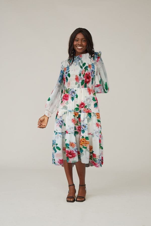 Sofia Ivory Smock Knee Dress