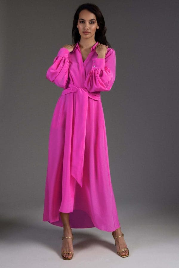 Aria Hot Pink Midi Shirt Dress