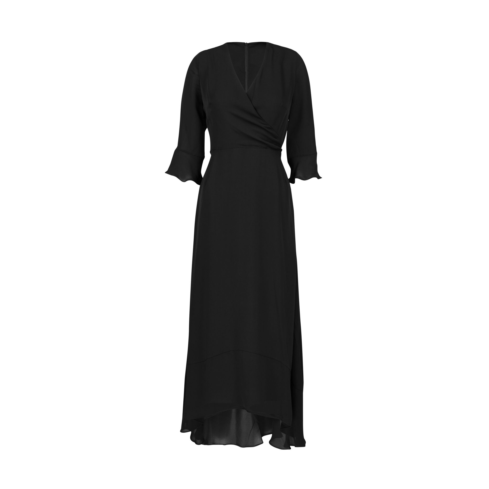 Luciana Black Midi Sleeved Dress - Ethereal London