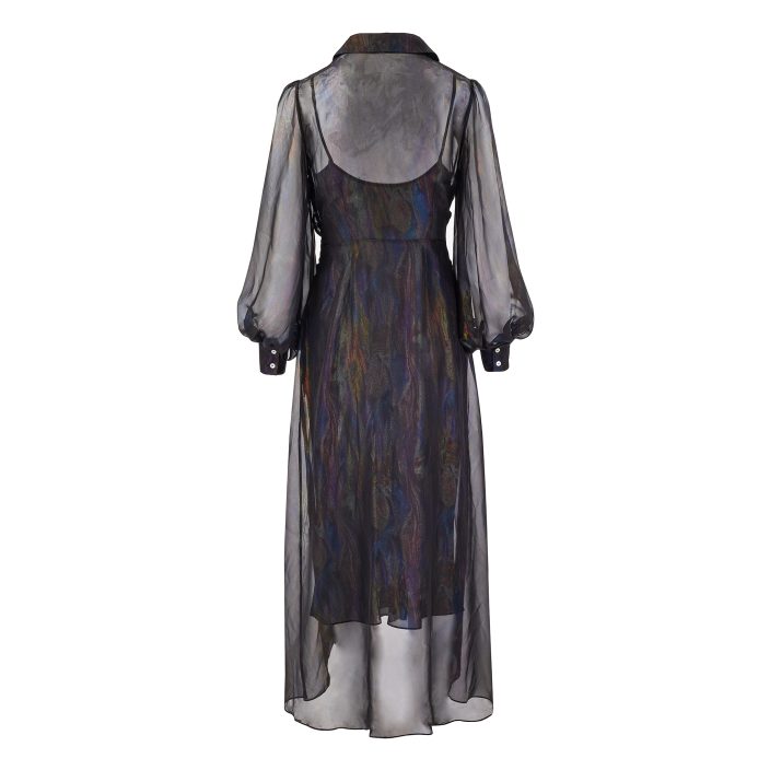 Aria Black Foil Print Midi Shirt Dress - Ethereal London